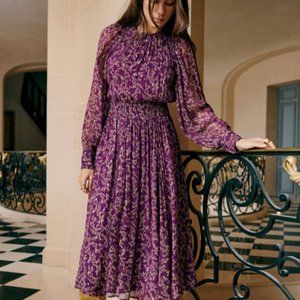 NWT Sezane PRISCILLA DRESS  Purple with floral print sz 42